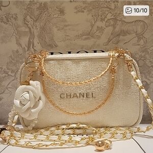 Chanel Beaute Winter White & Gold Tweed Cosmetic Pouch - New In Box